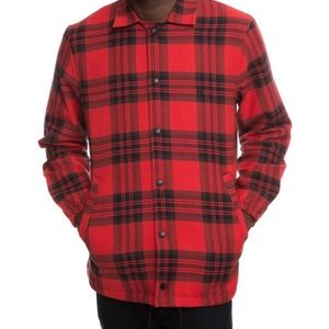 10.Deep Flannel Shacket Coach’s Jacket Red Tartan Plaid Cotton Snap Ten Deep M